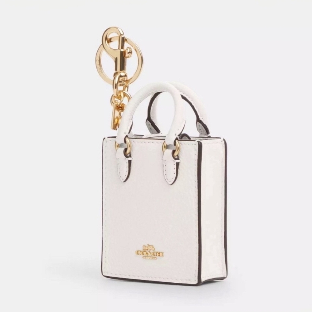 Coach White Mini Tote Keychain with Gold Hardware